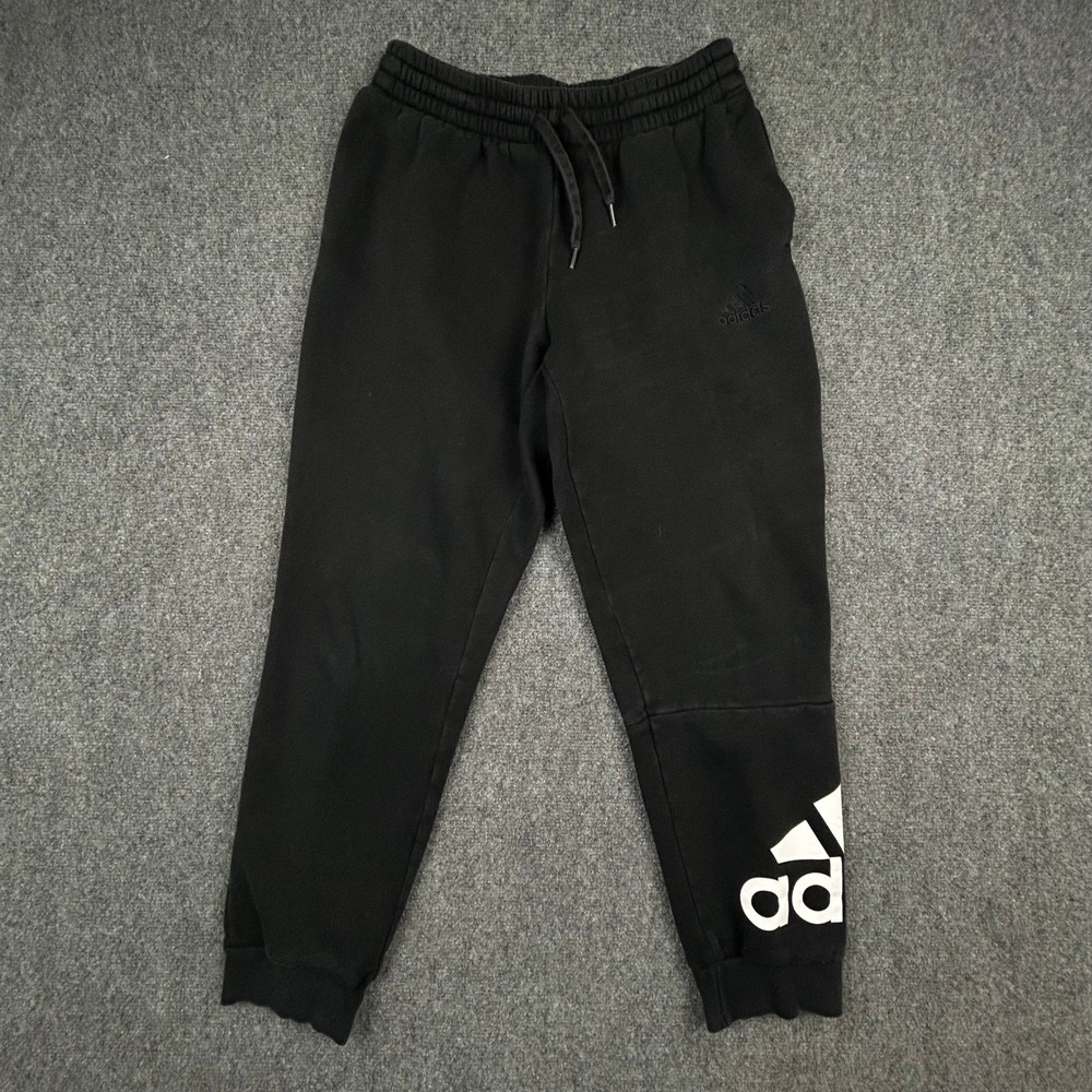 Adidas Jogger Sweatpants Mens Medium Black GK8966 Fleece Logo Tapered Activewear